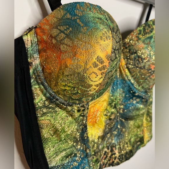 Multicolored Crop Top Bustier Adjustable/removable Straps S/M - Picture 4 of 10